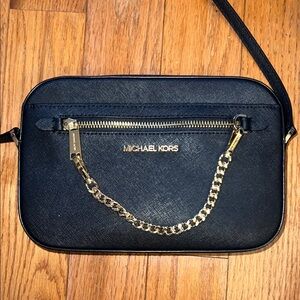 Michael Kors Black Crossbody Bag with Gold Chain Detail